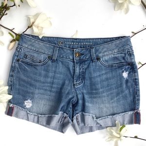 Lauren Conrad 8 denim cut-off distressed shorts.